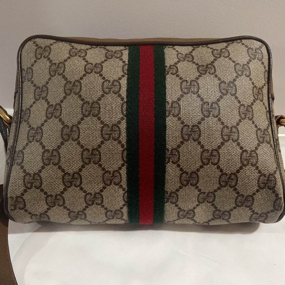 Vintage Gucci Small Shoulder Bag Web Brown GG Coated Canvas (Authentic) - Picture 5 of 12